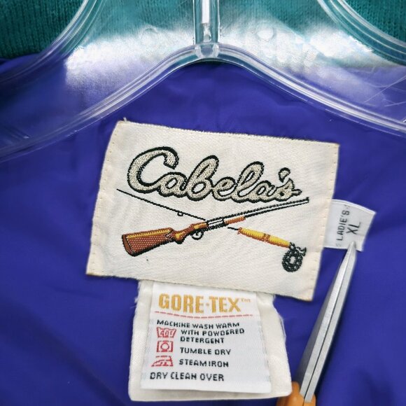 CABELAS Goretex Goose Down Hooded Jacket Purple Green Trim Women's XL - Picture 6 of 11